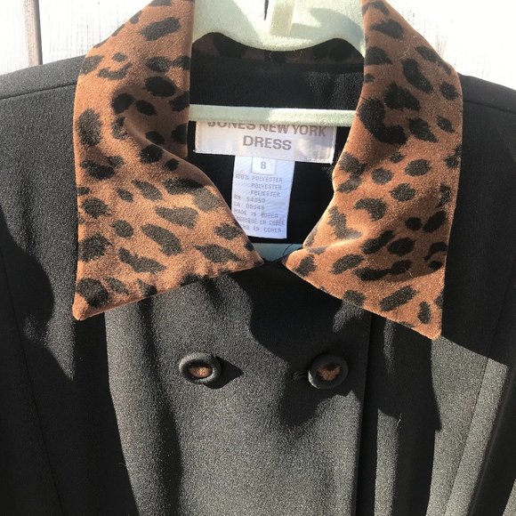 Jones New York  Coat Black w/ Leopard Trim Size 8 - Picture 4 of 8